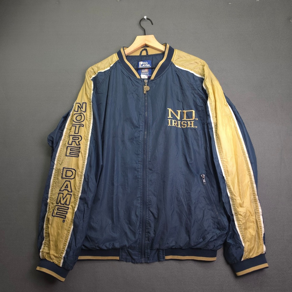 Vintage Pro Player Notre Dame Fighting Irish Full Zip Windbreaker Jacket Mens XL